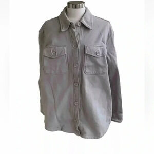 Good American Women's Fleece Shacket Shirt Jacket Size 1/2 Med Small Bone Khaki